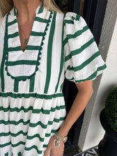 Striped V-Neck Puff Sleeve Tiered Midi Dress 6