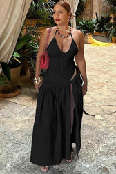 Halter Deep V-Neck Backless High Split Maxi Dress 18