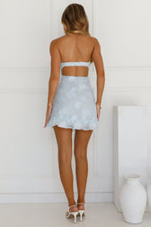 Floral Textured Strapless Tie Front Ruffle Mini Dress 7