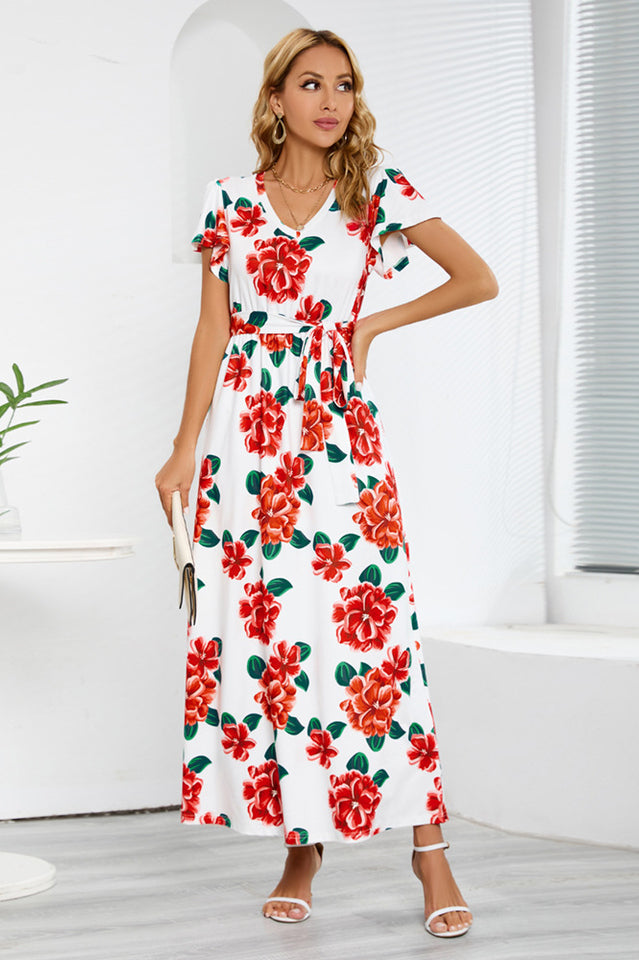 V-Neck Vacation A-line Midi Dress