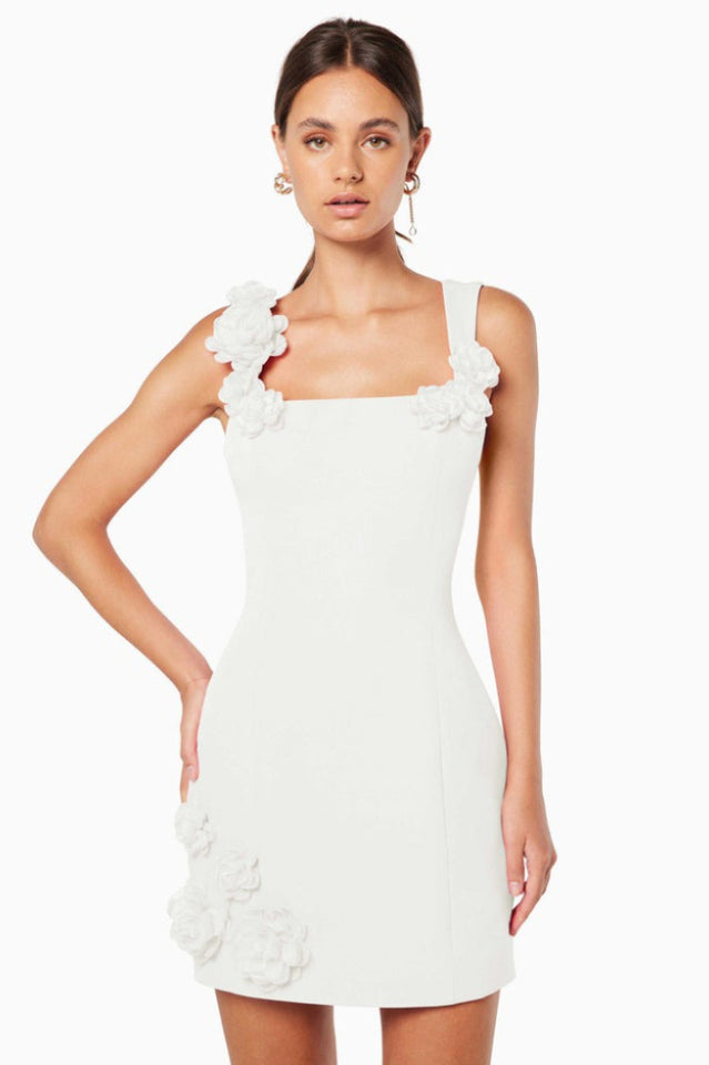 Floral Appliqué Square Neck Sleeveless Bodycon Mini Dress 4