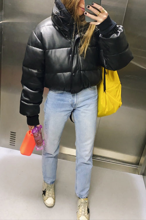 Faux Leather Puffer Jacket