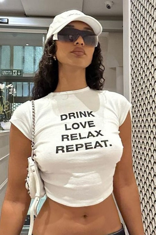 Cropped Letter Print Crewneck T-Shirt