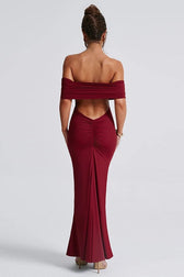 Solid Off Shoulder Ruched Formal Dress