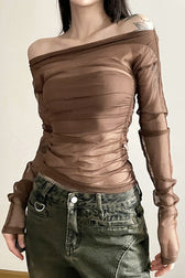 Retro Cold Shoulder Long Sleeve Top