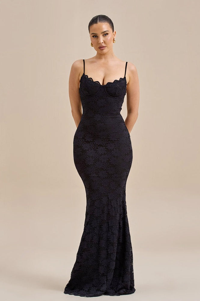 Backless Bodycon Maxi Lace Dress - View 14