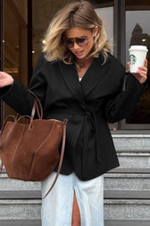 Long Sleeve Belted Waist Relaxed Blazer