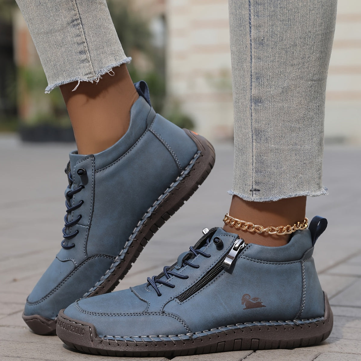 Lace Up Side Zip Stitched Ankle Boots