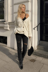 Lantern Sleeve Cable Knit Sweater