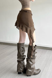 Lace Panel Asymmetric Bodycon Skirt