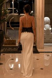 Solid Lace Sheer Halter Tie Back Slip Dress