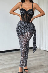 Leopard Print Strapless Bodycon Lace Dress 4