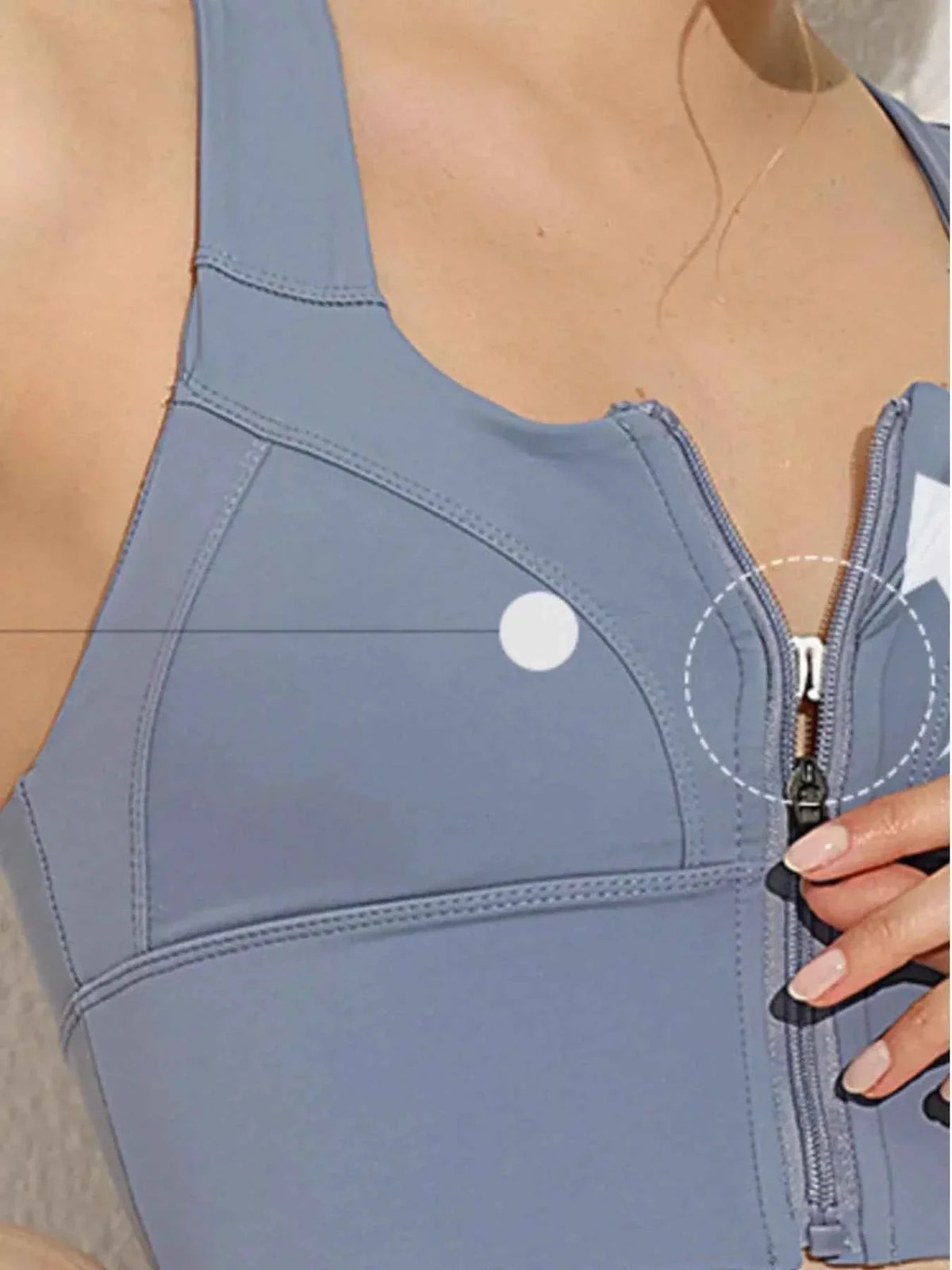 Zip Front Wide Strap Longline Sports Bra Tank Top 3