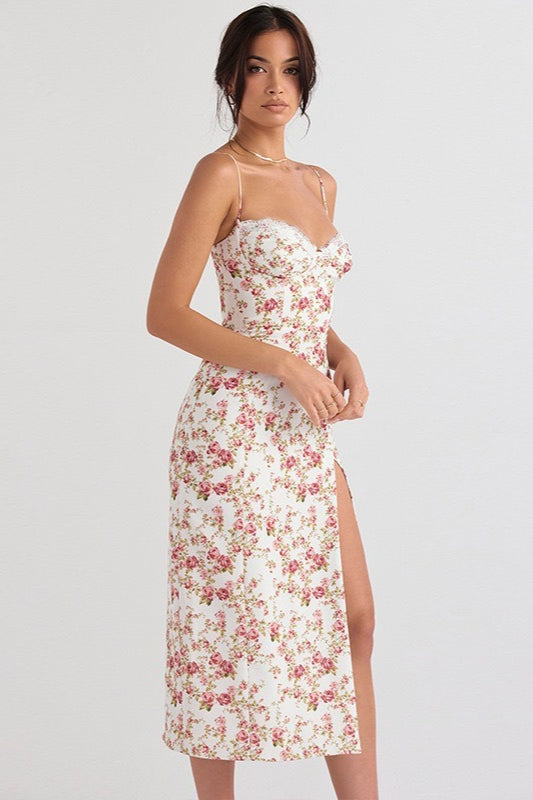 Velvet Deep V-Neck High Split Slip Maxi Dress