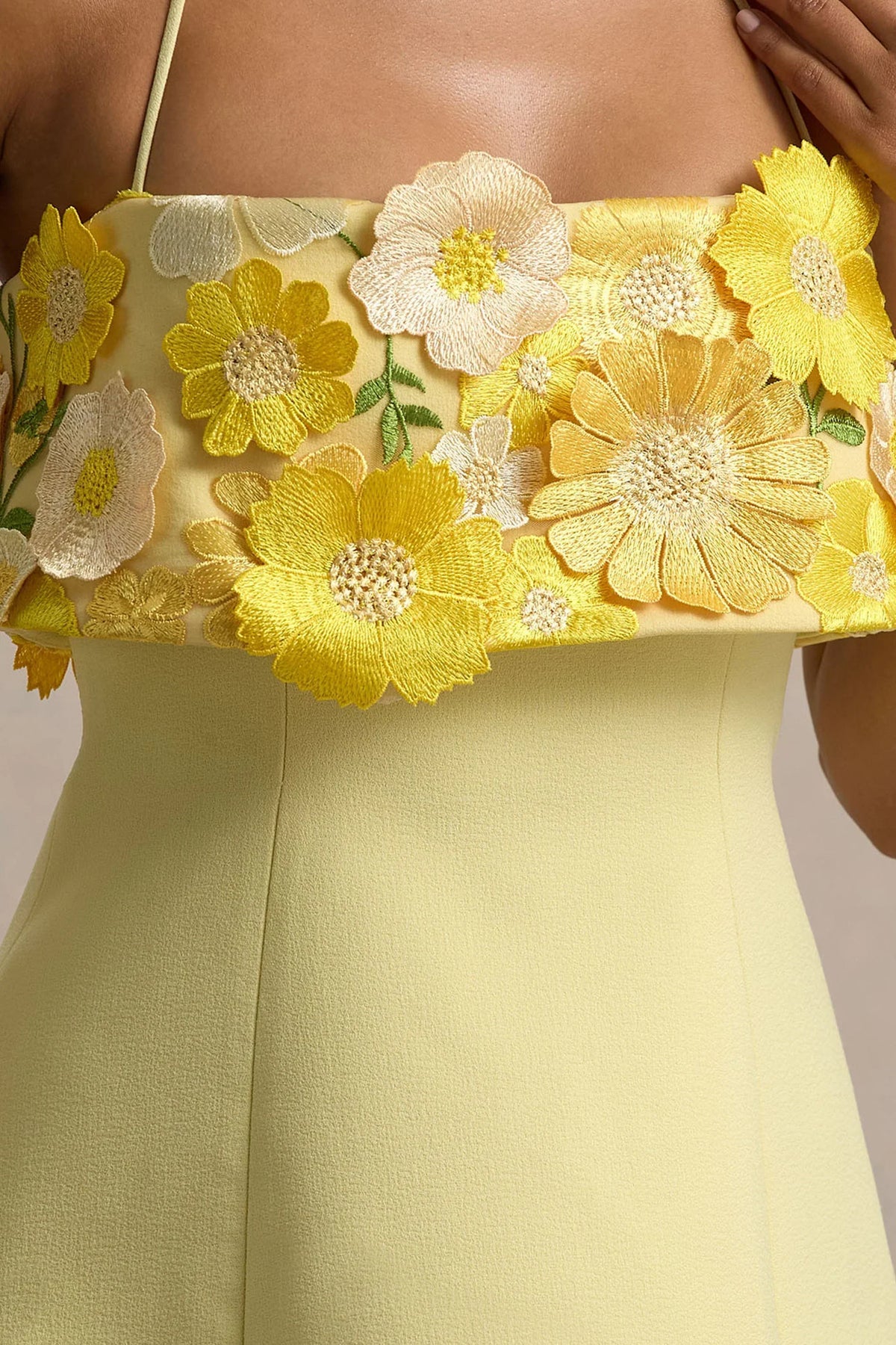3D Floral Applique Bandeau Neckline Spaghetti Strap Shift Mini Dress 7