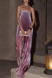 Ombre Strapless Pleated Prom Dress