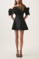 Floral Appliqué Off Shoulder Fit and Flare Mini Dress 4