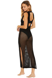 Crochet Knit Sleeveless High Neck Maxi Dress 11
