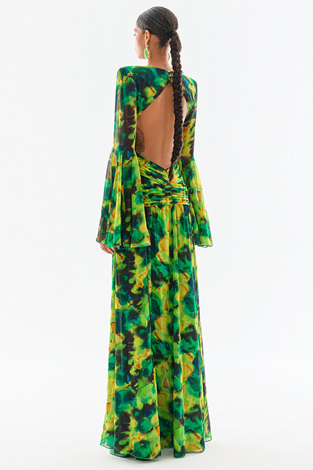 Bell Sleeve Printed Gown
