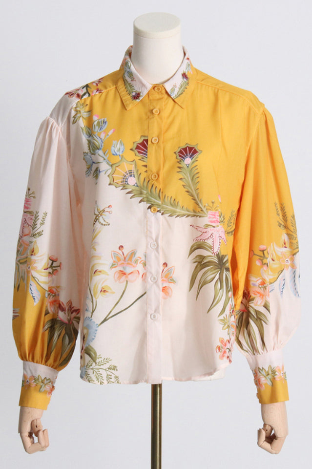Floral Print Long Sleeve Button Shirt and Wide Leg Pants Two Piece Set 10
