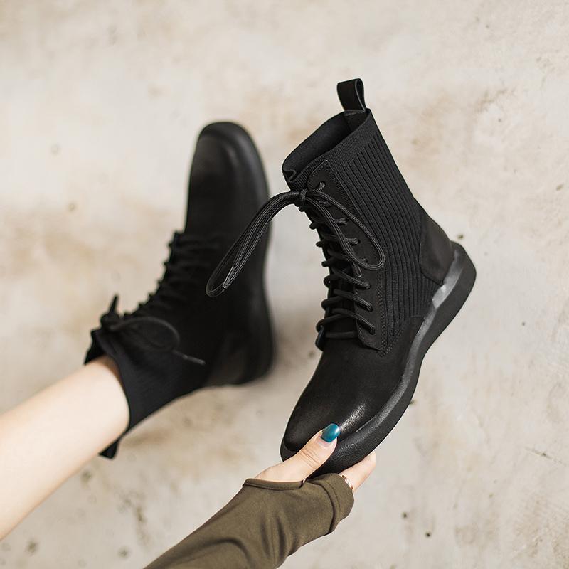 Matte Leather Combat Boots Lace Up Boots Short Plush Lined Or Leather For Choice Brown/Black /Beige