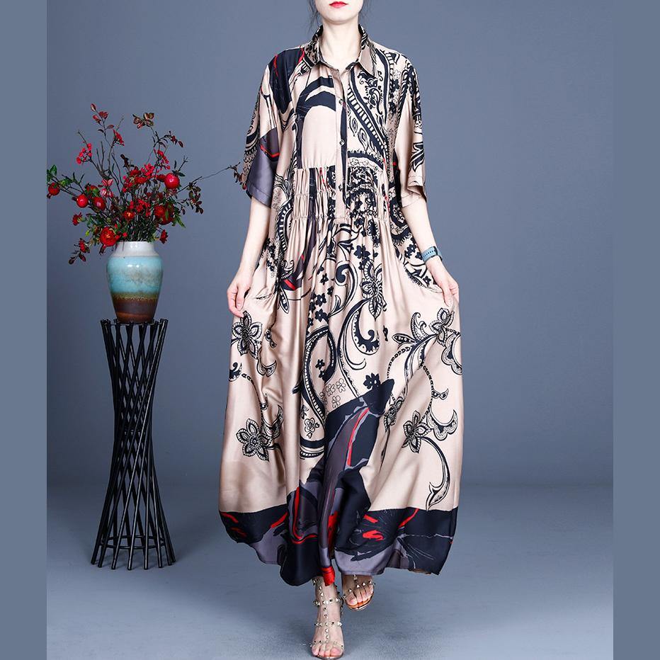 Paisley Print Collared Smocked Waist Short Sleeve Maxi Dress