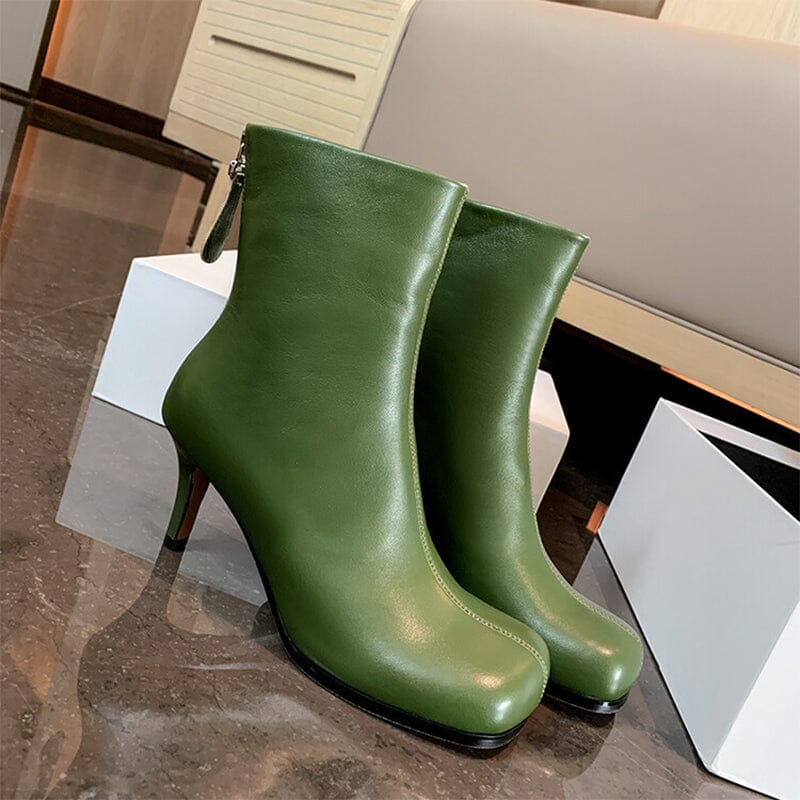 Sheepskin Slimming Boots Elegant Glove-Like Ankle Boots Sculptural Heel Back Zipper Boots