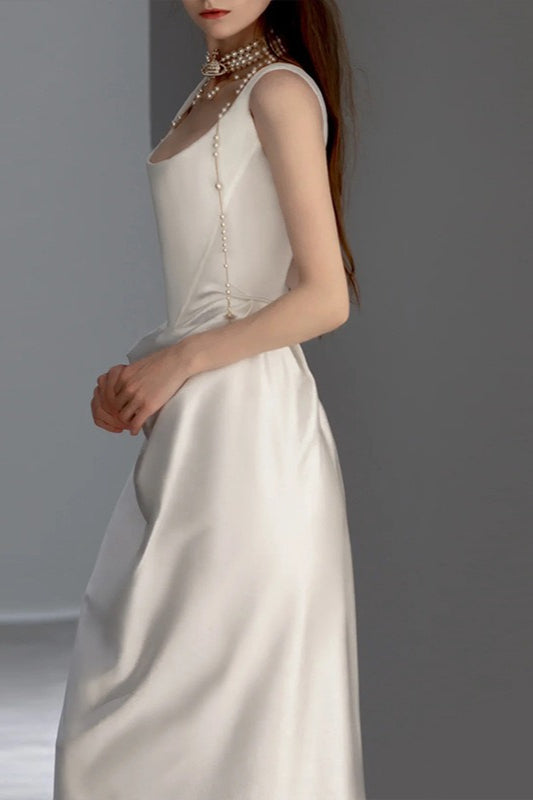 Minimalist High End Elegant Satin Wedding Dress