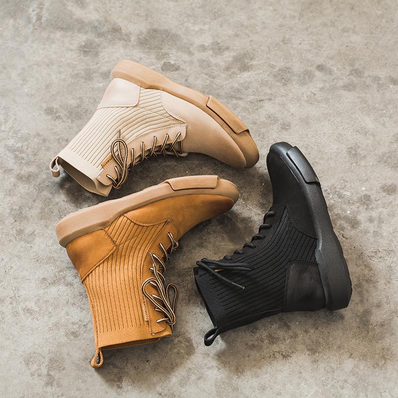 Matte Leather Combat Boots Lace Up Boots Short Plush Lined Or Leather For Choice Brown/Black /Beige