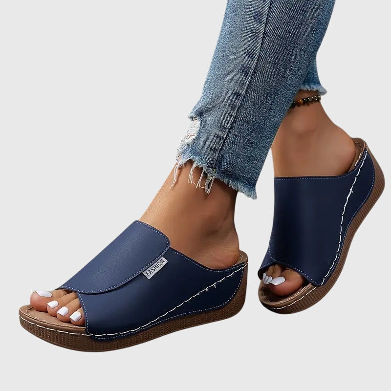 Open Toe Slip On Platform Wedge Sandals