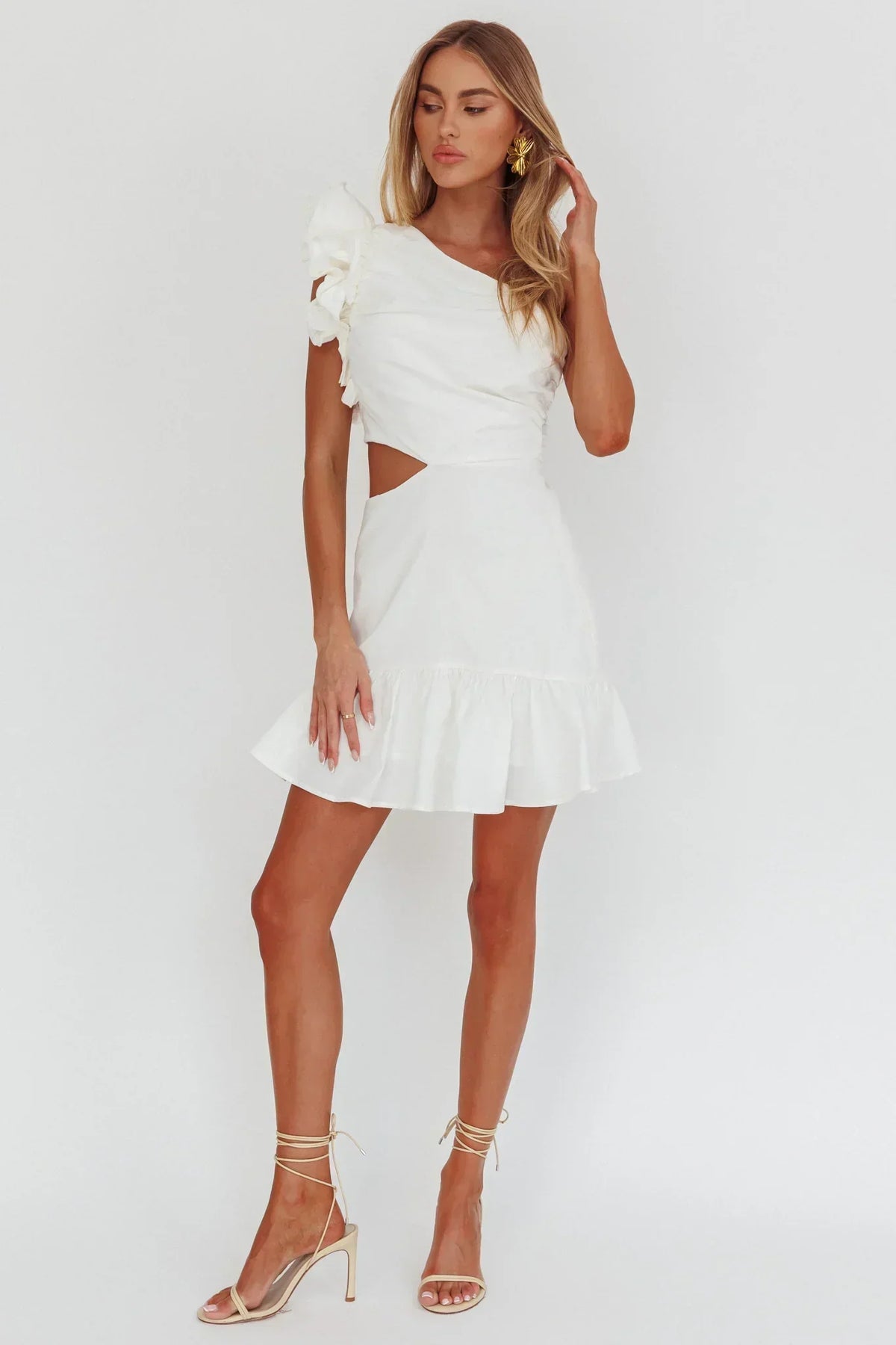 Ruffle One Shoulder Side Cut Out Ruffle Hem Mini Dress 5