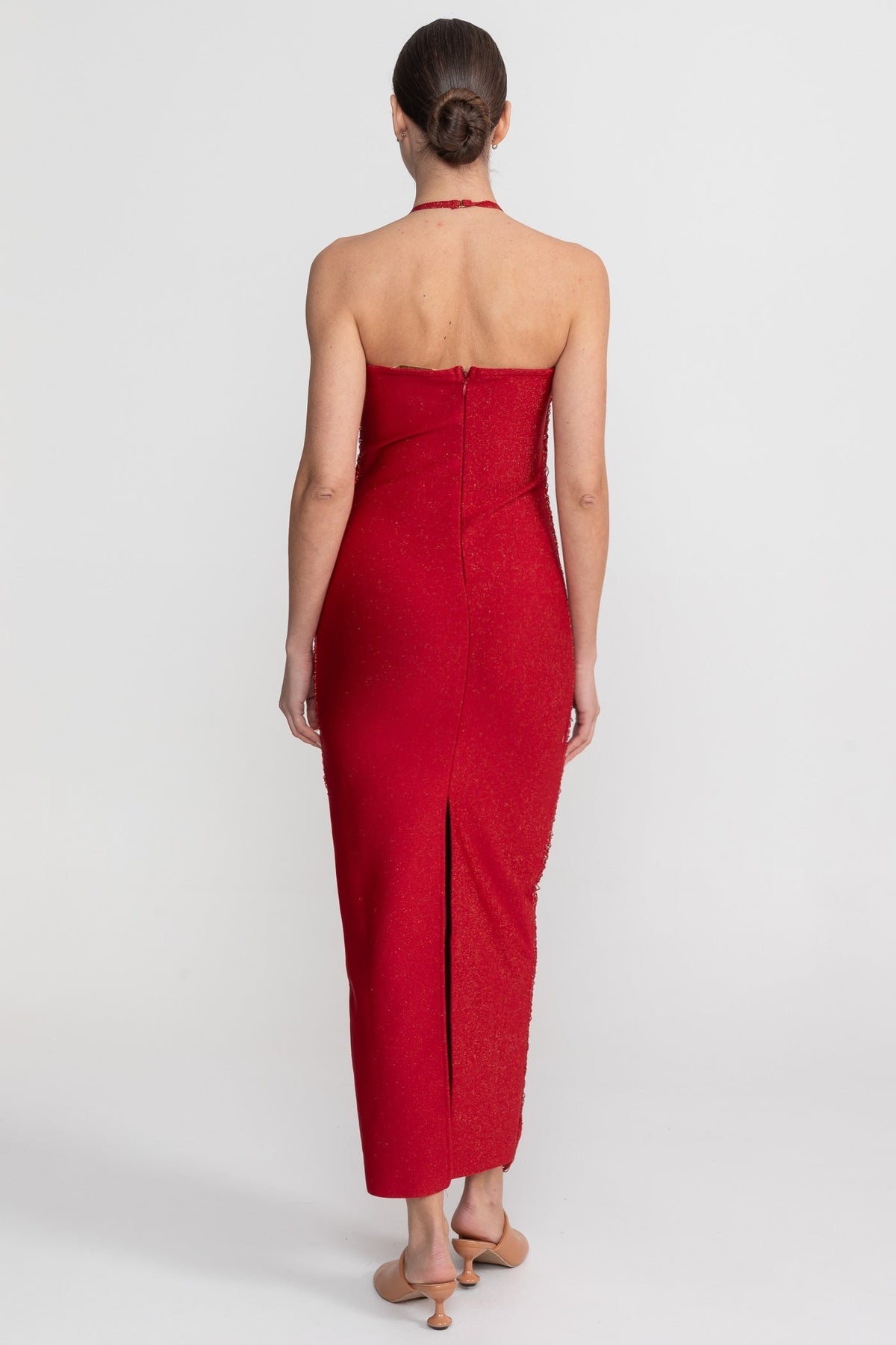 Halter Neck Draped Fringe Strand Bodycon Midi Dress 6