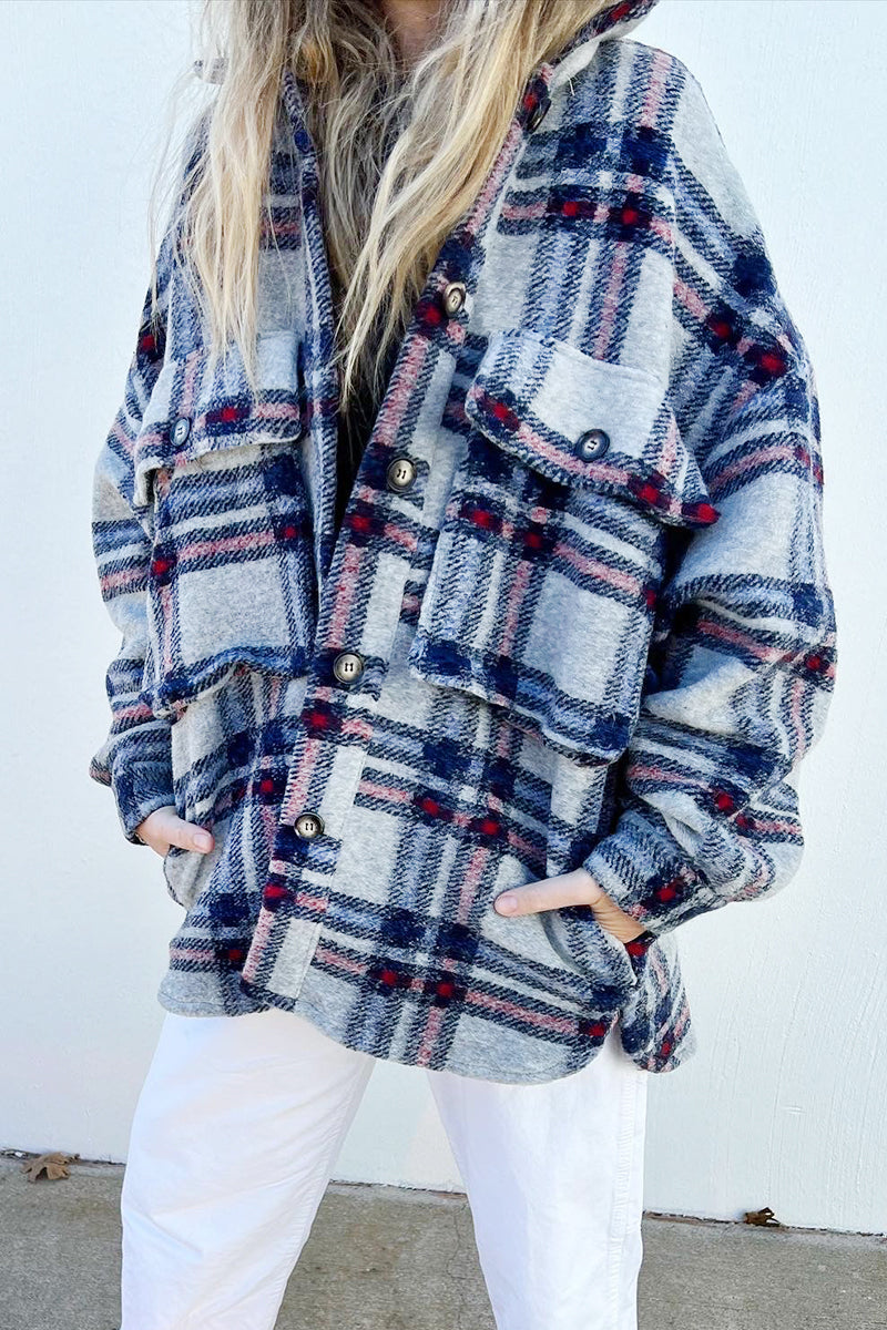 Plaid Pockets Button Jackets