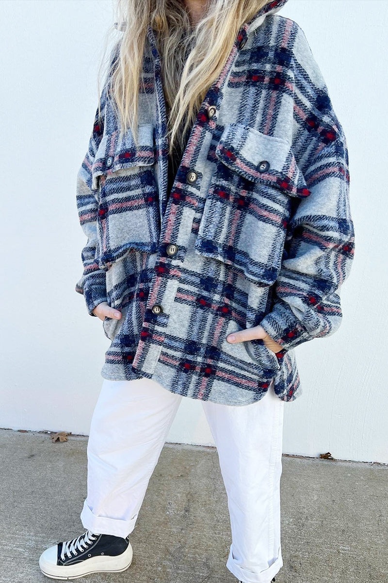 Plaid Pockets Button Jackets