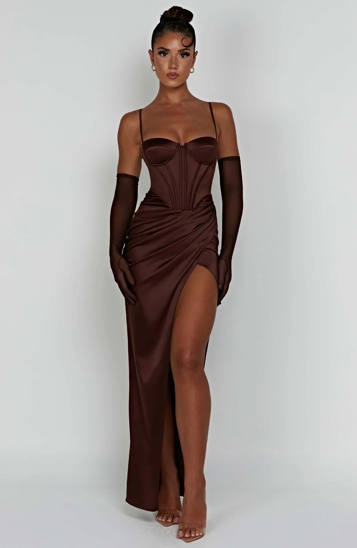 Satin Corset Bustier Cami Strap Wrap High Split Maxi Dress 3