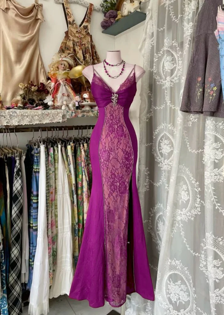 V Neck Lace Burgundy Long Prom Dress Mermaid Evening Party Gown     fg6916