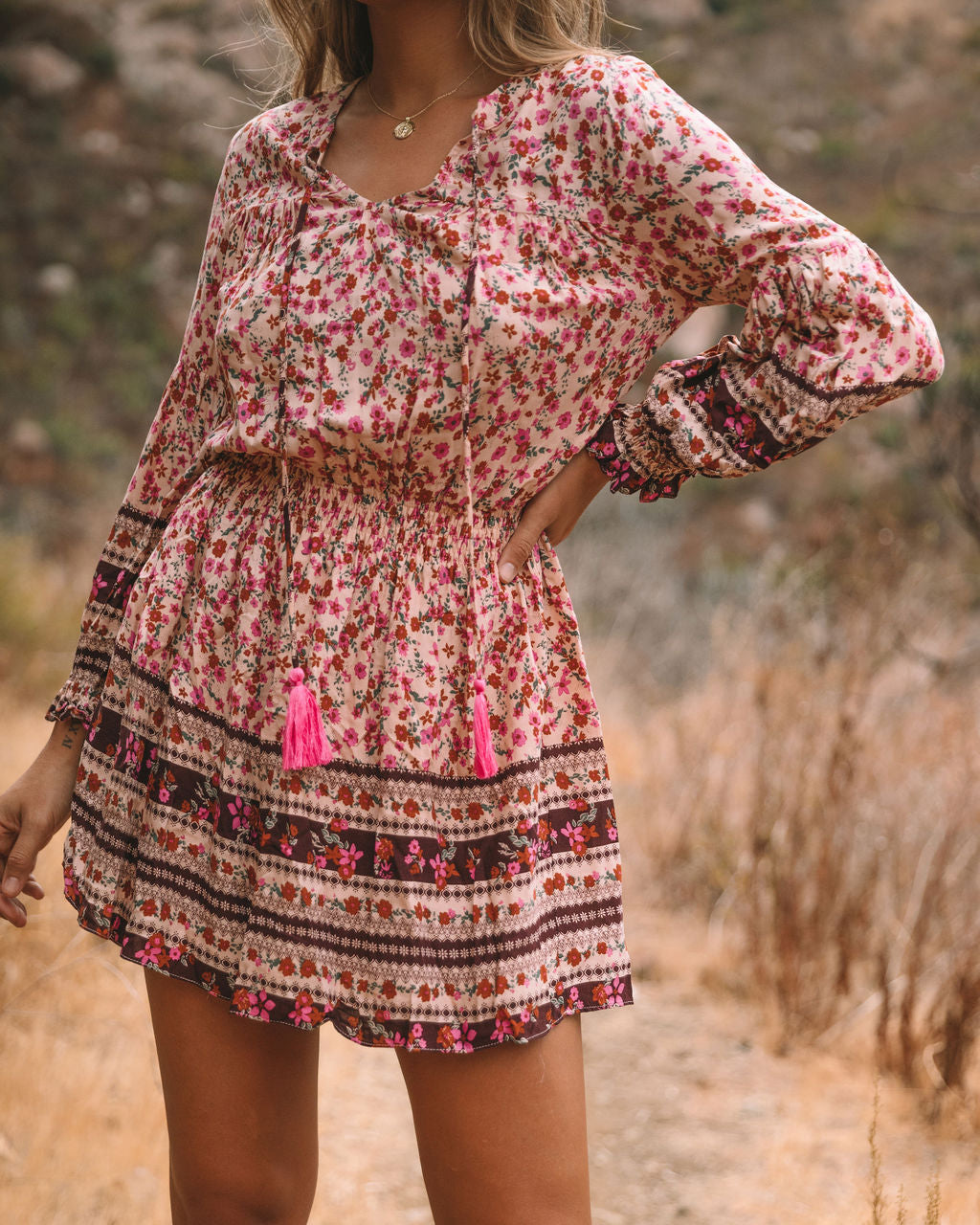 Priority Printed Tassel Dress Natural FINAL