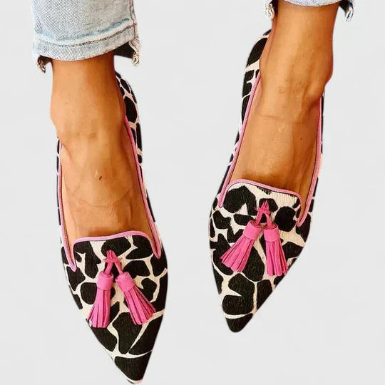 Animal Print Tassel Pointed Toe Flat Loafers