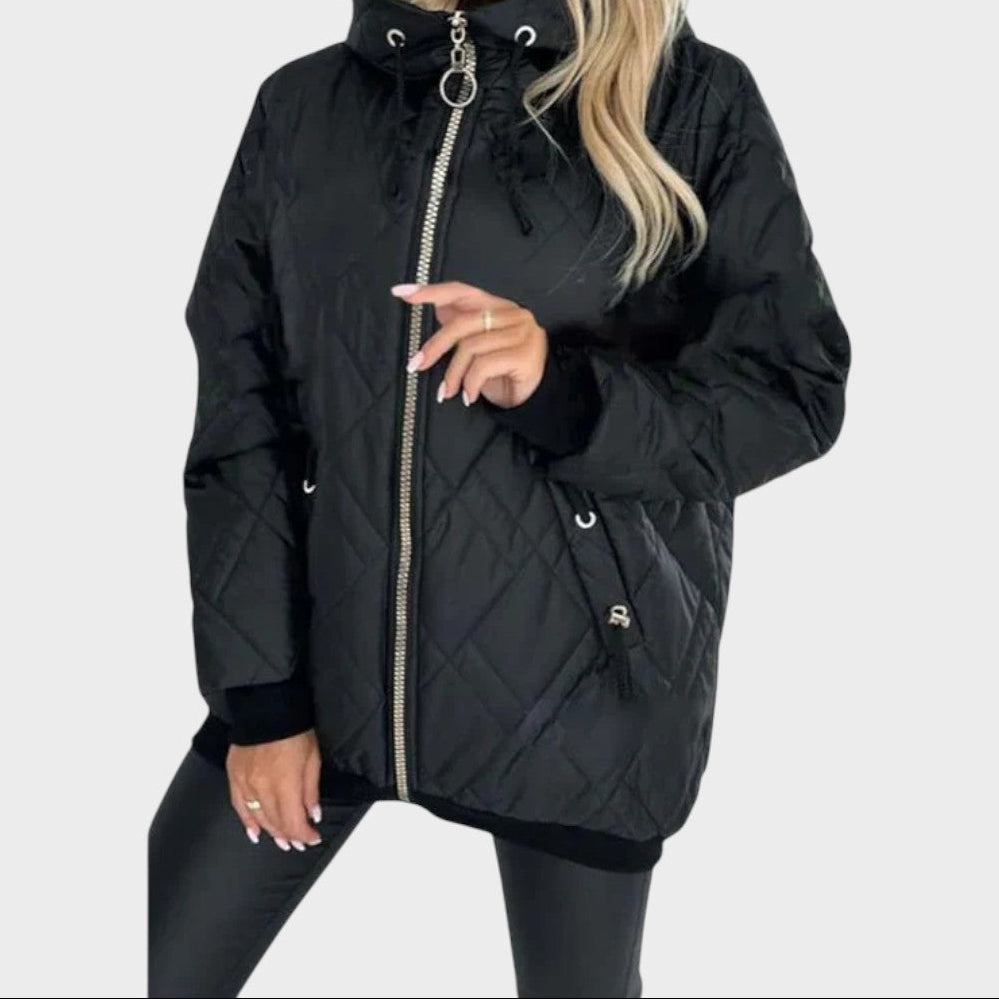 Quilted Hooded Zip Front Padded Jacket