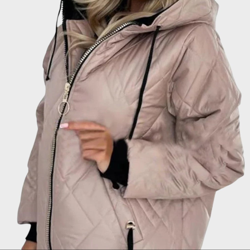 Quilted Hooded Zip Front Padded Jacket
