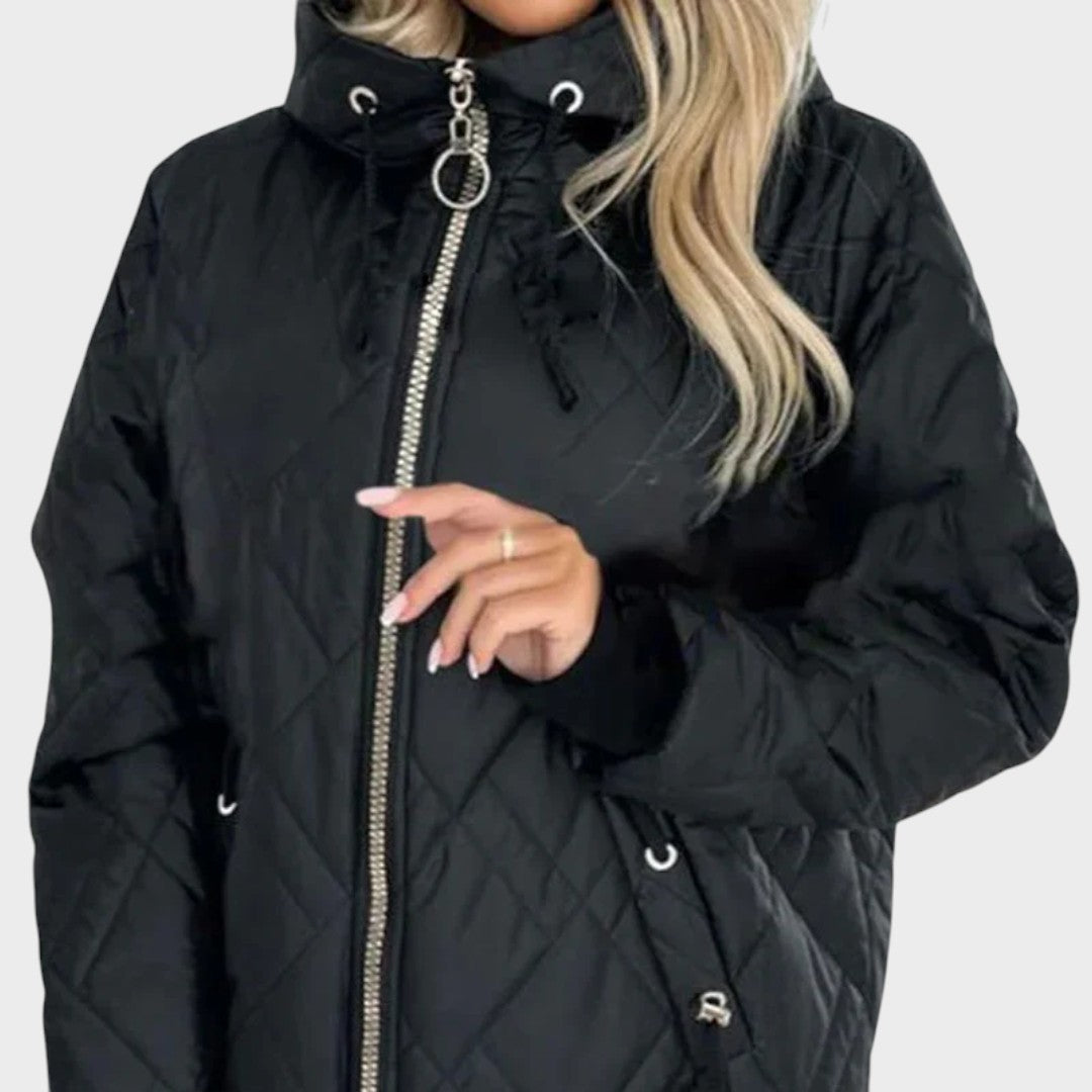 Quilted Hooded Zip Front Padded Jacket