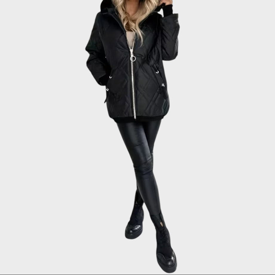 Quilted Hooded Zip Front Padded Jacket