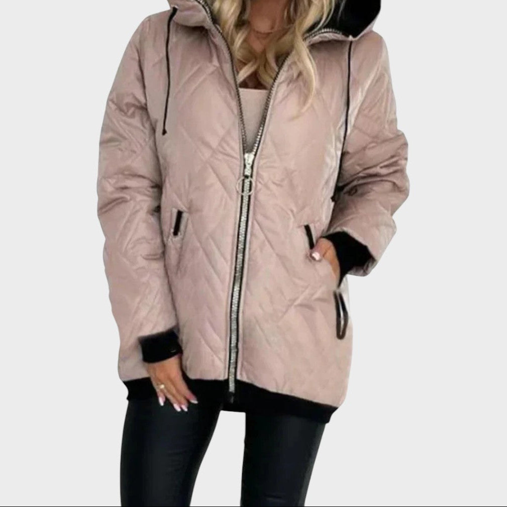 Quilted Hooded Zip Front Padded Jacket