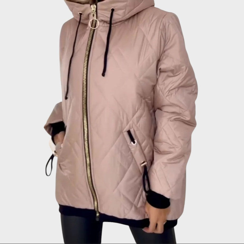 Quilted Hooded Zip Front Padded Jacket