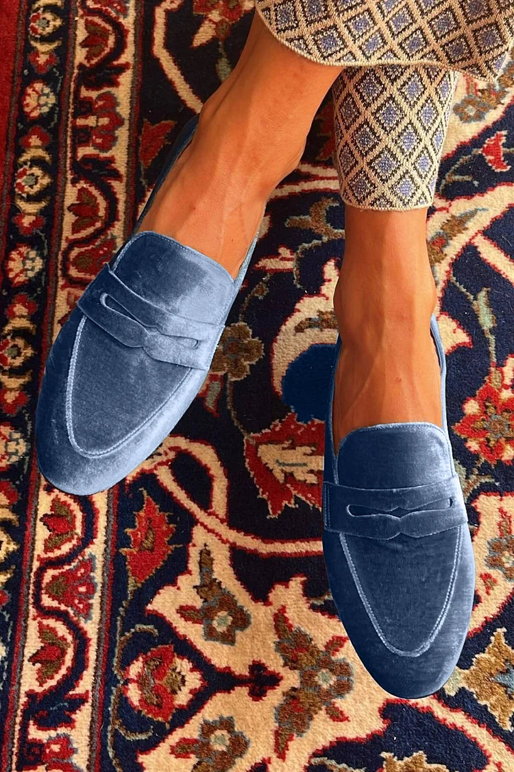 Velvet Round Toe Slip On Penny Loafers