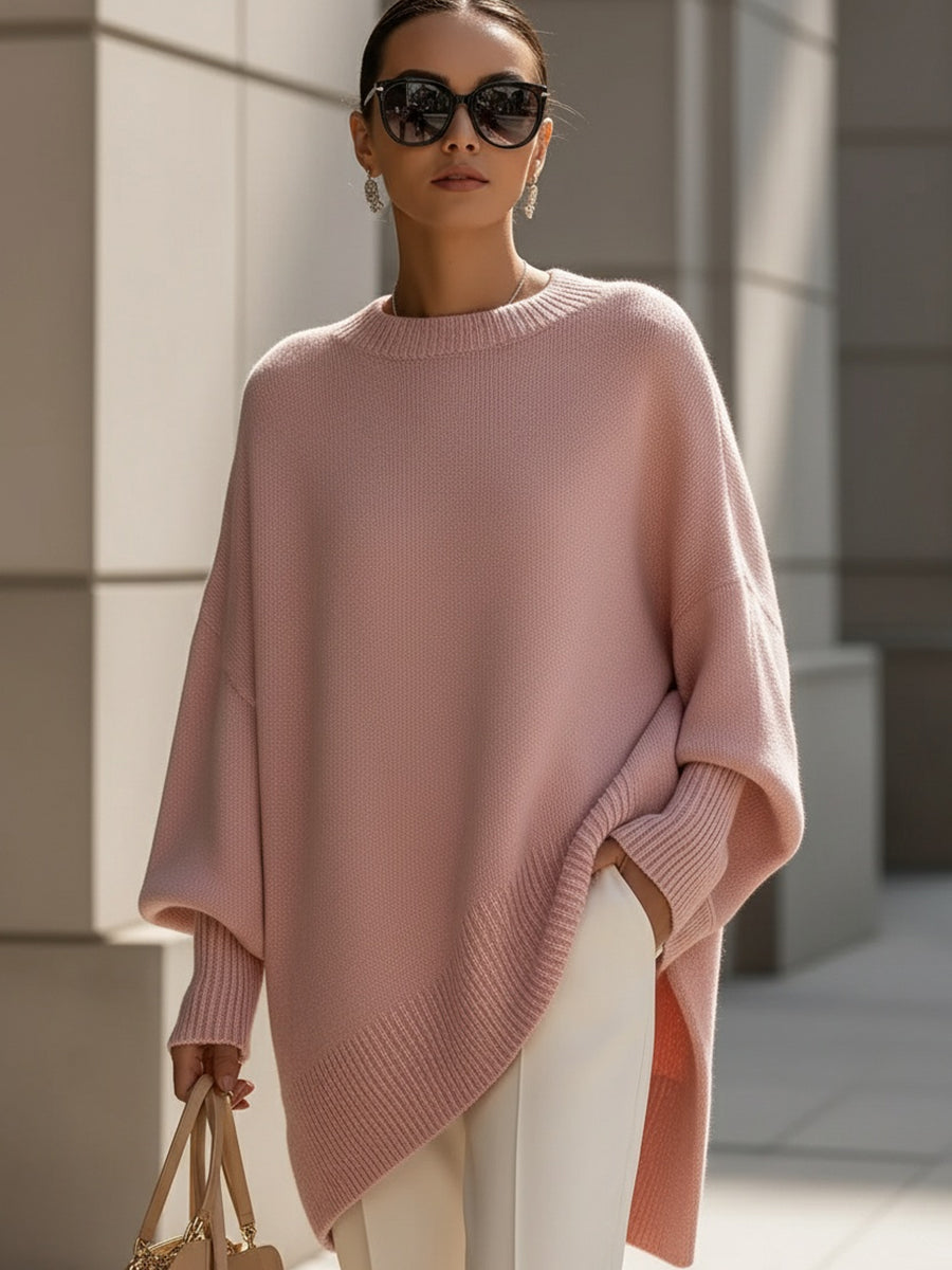 Mock Neck Batwing Oversized Poncho Sweater