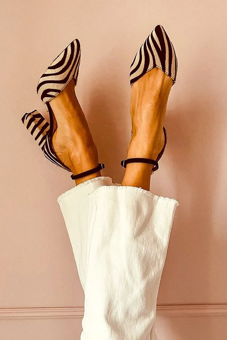 Zebra Print Pointed Toe Ankle Strap D'Orsay Flats
