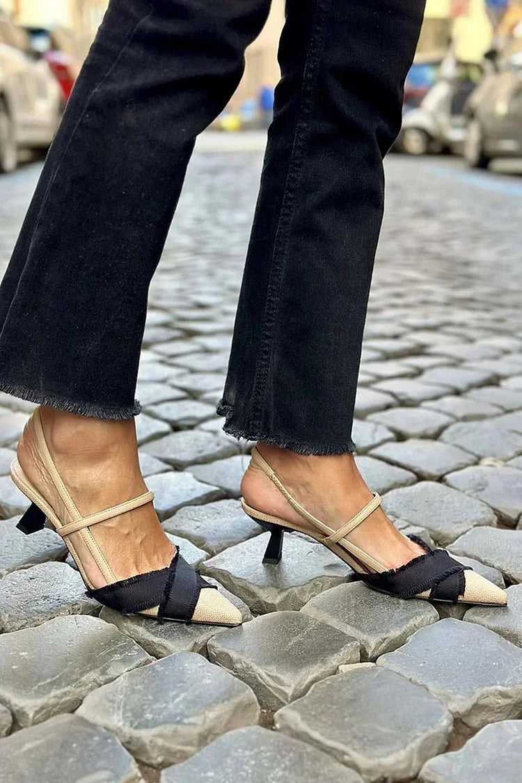 Pointed Toe Bow Slingback Kitten Heel Pumps