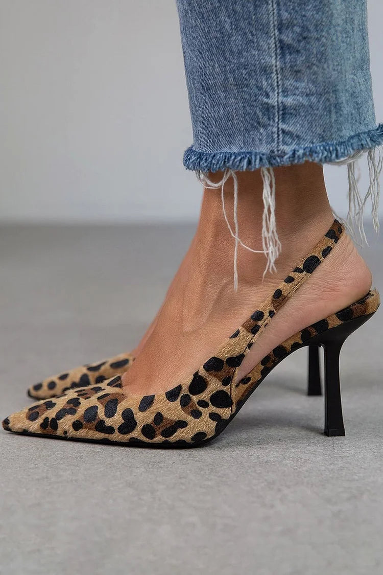 Leopard Print Pointed Toe Slingback Stiletto Pumps