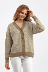Long Sleeve Loose Knit Cardigan Sweater One Size / Tan